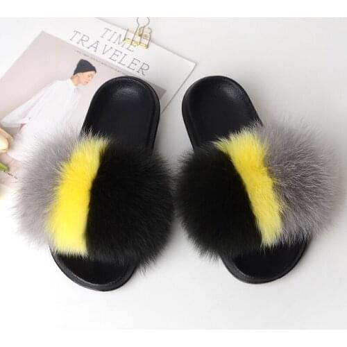 Women Slippers Home Furry Slides House Fluffy Flip Flops Woman Shoes Summer Real Fur Slides Female Footwear Fashion Sandals 2020