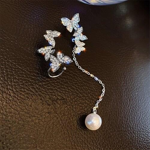 2020 New Korean Vintage Asymmetric Crystal Tassel Butterfly Earrings For Women Temperament Drop Earring Luxury Jewelry