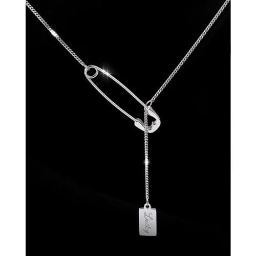 925 sterling silver pin necklace female paper clip niche design sense trend clavicle chain female simple temperament necklace