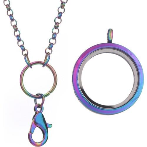 5pcs/lot 25mm Floating plain lockets Necklace small Round Magnetic Glass Living memory locket Necklaces free chains wholesale