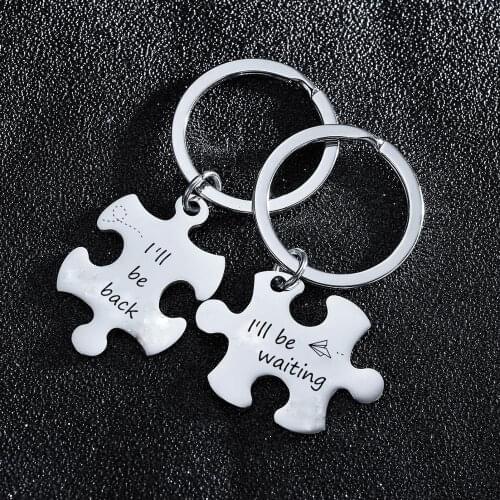 2PCs "I'll Be Back I'll Be Waiting" Long Distance Love Keychain Gifts Boyfriend Lover Girlfriend Couple Key Chains Stainles