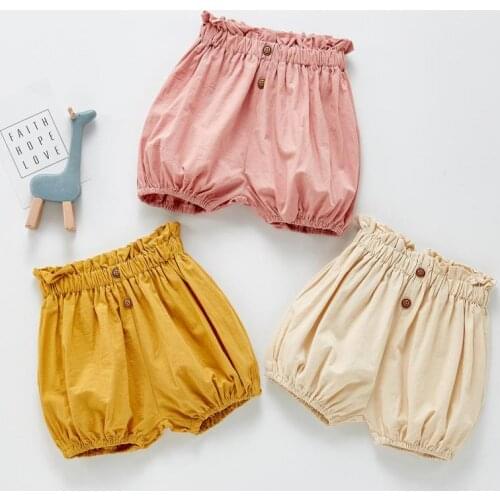 2021 Summer New Fashion Baby Girls Shorts Newborn Baby Bloomers Girls Solid Color Shorts Toddler Ruffled Cotton Pp Pants