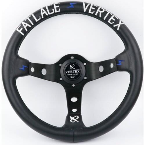 White Embroidery 13inch Vertex Black Genuine Leather Drift Sport Steering Wheels