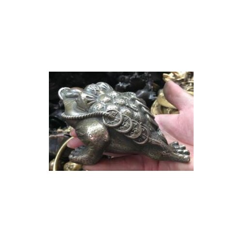 Free shipping 6"old chinese fengshui bronze gilt wealth money coin Toad Bufo Frog lucky statue