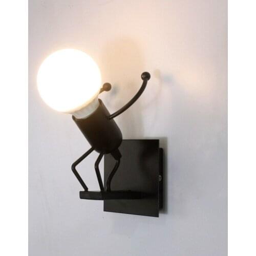 （Without bulb）Nodic Wall Lamp Creative Small Man Iron Lights Metal Simple Cartoon Robot Sconce Lamps For Indoor Art Decor Light