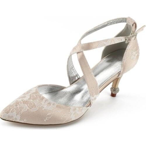 Creativesugar champagne ivory silver white lace pinted toe crossed bands strap lady heels bridal wedding prom dress shoes girl