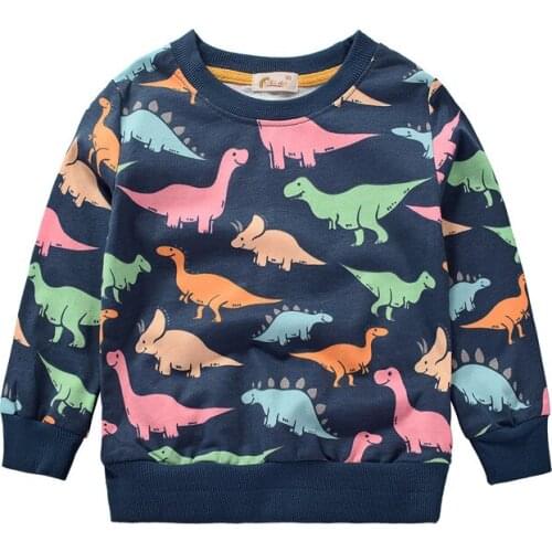 Cartoon Dinosaur Boys Sweatshirts for Little Kids Hoodies Clothes 2-7Years Autumn Children Long Sleeve Shirts Cotton