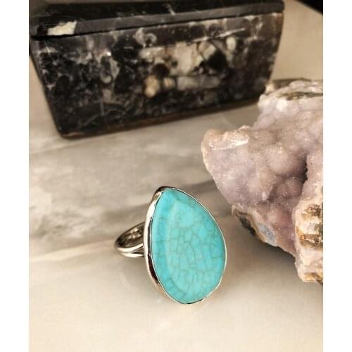 Dr Stone Natural Stone Women 'S Turquoise Stone adjustable Ring AHL20 439390795