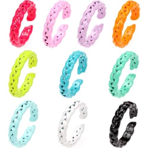 EYIKA Chic Twisted Braided Rope Adjustable Rings for Women Candy Color Neon Enamel Stackable Ring Summer Fluorescent Jewelry