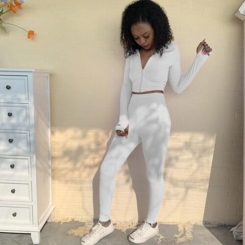 Fdbro 2pcs Fashion Sportswear Can Be Zippered Leggings Trousers Stand-Up Collar Long Sleeves Running Training Fast Delivery