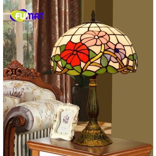 FUMAT European Retro Tiffany Stained Glass Creative Bird Living Room Dining Room Bedroom Bedside Rose Table Lamp