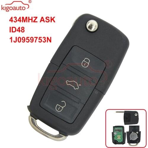 Kigoauto 1JO 959 753 N Remote key 3 button HU66 433.9MHZ ASK ID48 for VW Bora Seat Ibiza Skoda Octavia 1J0959753N 1998-2009
