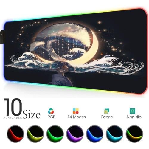 Japanese Anime girl RGB Mouse Pad Black Gaming Accessories Large LED MousePad PC Desk Play Mat with Backlit laptop Rubber mat