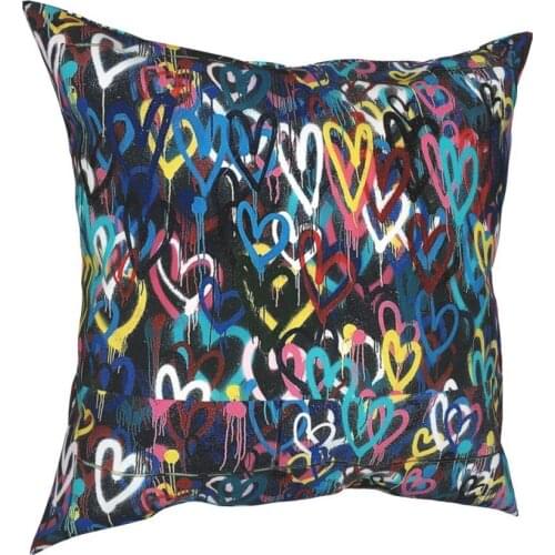 Heart Graffiti Square Pillow Case Polyester Decorative Pillow Banksy Street Art Fashion Cushion Covers