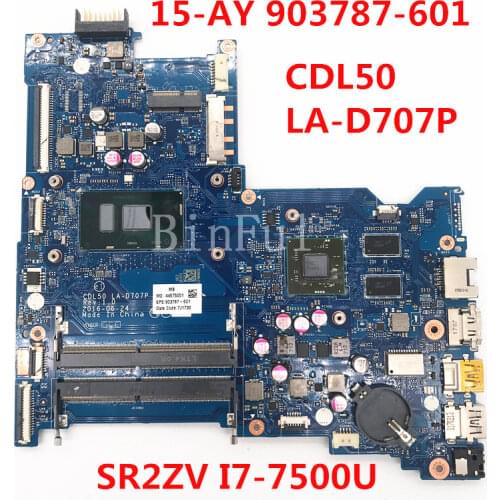 For 15-AY124TX 15-AY Laptop motherboard 903787-601 903787-001 CDL50 LA-D707P With SR2ZV I7-7500U CPU 100% full Tested