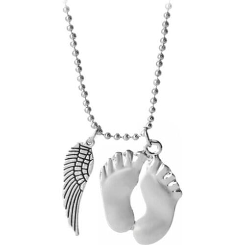 Memorial Charm Necklace In Memory of a Child Angel Wings Baby Footprint Pendant Necklace Jewelry Gifts