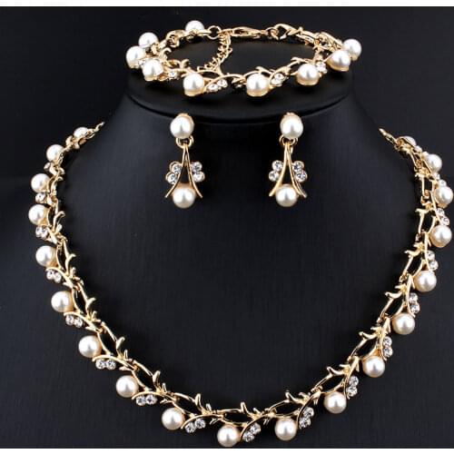 Fashion Imitation Pearl Jewelry Sets Wedding Necklace Earring Sets Bridal For Women Elegant Rhinestone Jewelry Sets Party Gift
