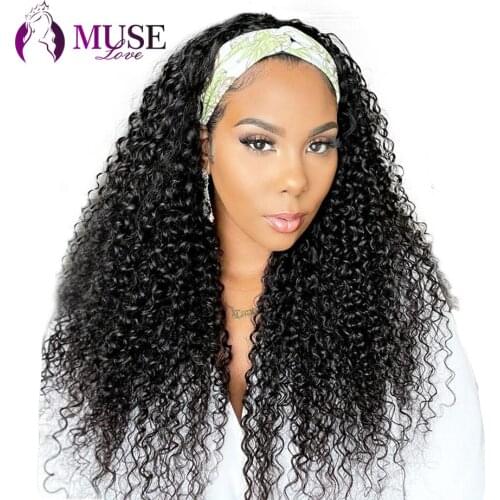 MUSE LOVE Burmese Kinky Curly Wig 180% Curly Human Hair Wigs For Black Women Machine Made Headband Kinky Curly Human Hair Wigs