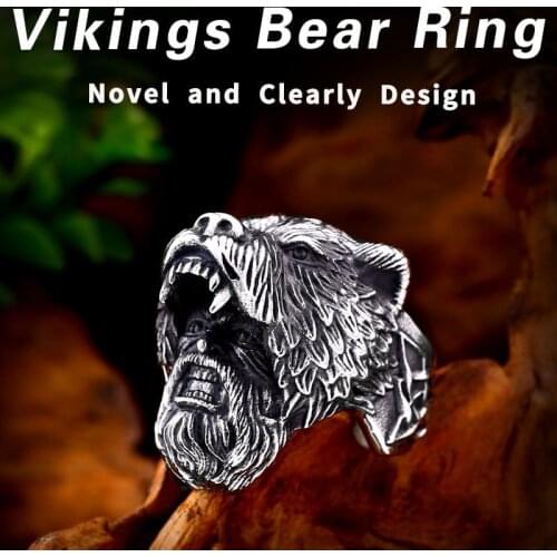 BEIER 316L stainless steel Men Thor Hammer Mjolnir Viking Bear Ring Amulet Hammer Scandinavian kolye Norse man`s Jewelry BR8-648