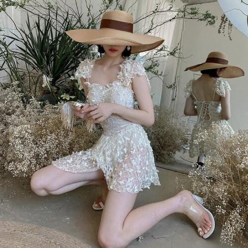 2021 New One Piece Swimsuit Women Solid Swimwear Skirt Push Up Monokini Pleated Swim Suit Korea Style Trikini Pad Bathing Suit