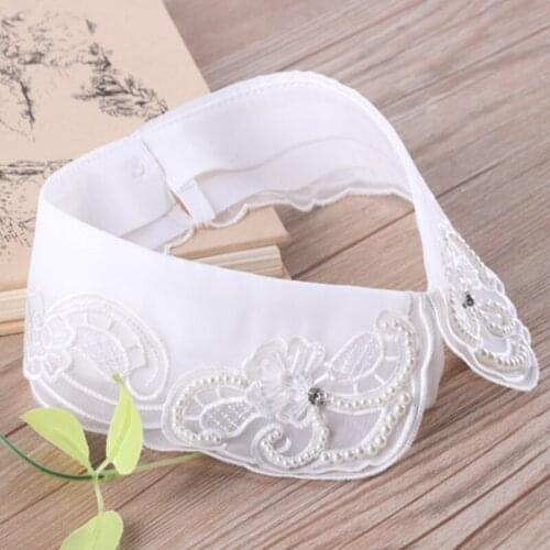 New arrival pearl decorative white spring autumn fashion shirt lace sweater Elegant Hot pearl lace beaded fake false collar