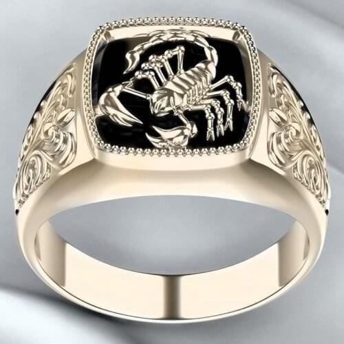 New Mens Ring Punk Personality Scorpion Embossed Engraving Metal Square Wide Rings for Women Party Jewelry Gift
