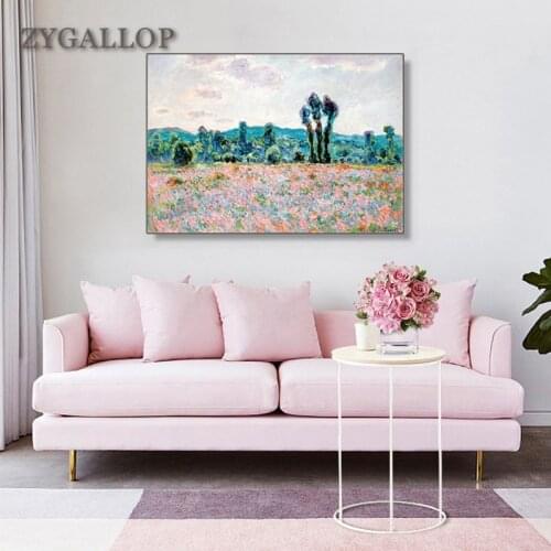ZYGALLOP Claude Monet Landscape Oil Painting Poppy Fields Print Posters Impressionist Canvas Painting For Living Room Wall Decor