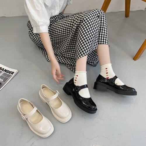 Simple And Versatile Pure Color Mary Jane Womens Shoes Spring And Summer New British College Style Small Leather Shoes