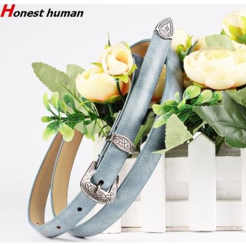 2019 New Women Nubuck Faux Leather Belt Vintage Pin Buckle Jeans Dress Waist Strap For Female Girls Decorative Thin Small Belts