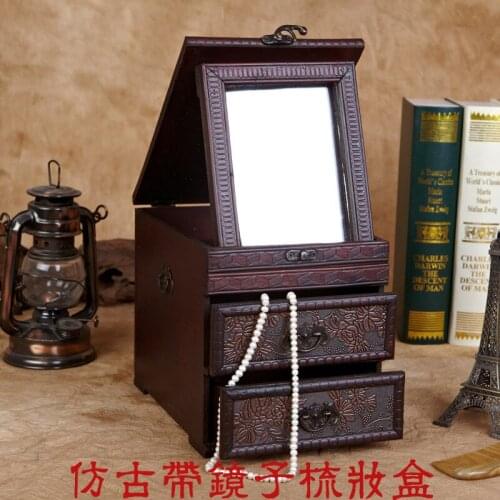 Retro Vanity Box Antique Court Jewelry Box Chinese Classical Wooden Creative Wedding Gift Box With Mirror