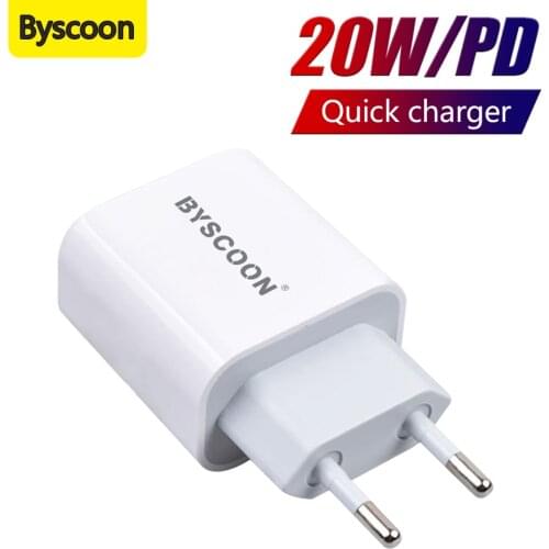 Byscoon PD 20W USB Type C Power Adapter Charger US EU Plug 9V 2.22A Fast Charger For iPad Pro Air iPhone 12 mini 11 Pro Max Xs X
