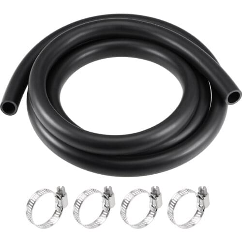 Uxcell Fuel Line Hose 16mm ID 21mm OD 6.6ft Oil Line & Fuel Pipe Rubber Water Hose Black, 4 Clamps
