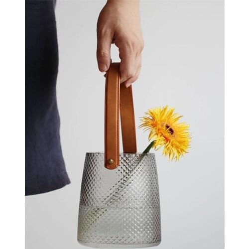 Nordic Crystal Glass Vase Simplicity Vase With Handle Tabletop Flower Hydroponic Plant Bottle Home Decoration Accessories