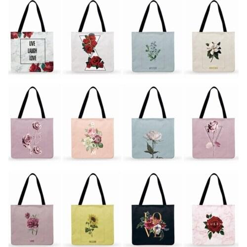 Women Casual Tote Ladies Shoulder Bag Elegant Floral Print Tote Bag For Women Handbags Foldable Shopping Bag Outdoor Beach Bags