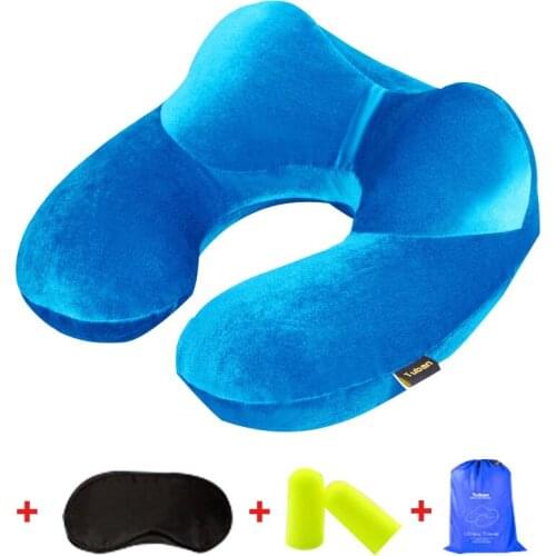 Super light U-Shape Inflatable Travel Pillow Neck Pillow Comfortable air Pillows for Sleep Airplane Earpatch+Earplug+Bag
