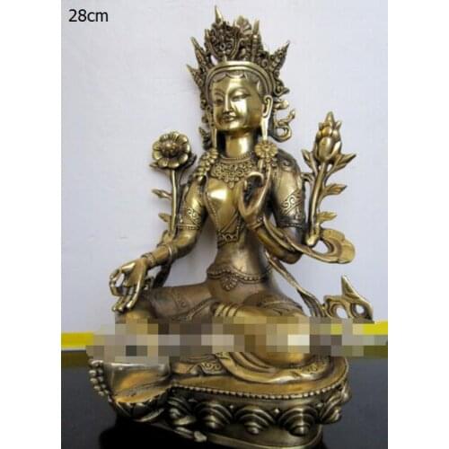 Tibetan bronze green tara buddha statue 28cm
