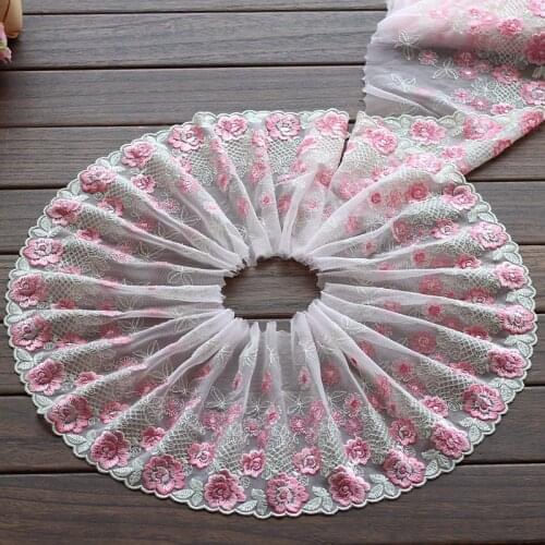 2yards/lot 7.49Inches Wide Embroidered Tulle Lace trim mesh lace trim~Pink + green~lovely~High Quality