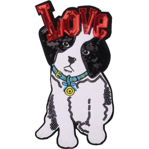 GUGUTREE embroidery Sequins big dogs patches animal patches badges applique patches for clothing JW-63