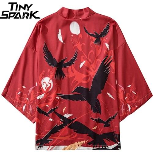 Japanese Kimono Jacket Black Eagle Print Harajuku 2020 Hip Hop Men Japan Style Streetwear Jacket Summer Thin Clothes Red Kimono
