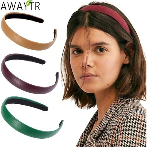 AWAYTR New Faux Leather Headbands Eleg Simple Width PU Women Hairbands Fashion Wide Hair Hoops Female Hair Accessories Headdress