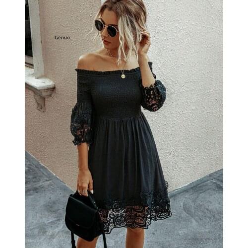2021 White Black Lace Dress Women Summer A Line Party Dresses Ladies Sundresses Off Shoulder Midi Backless Sexy Robe Femme