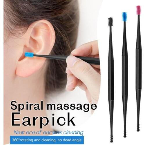1PC Soft Silicone Ear Pick Double-ended Earpick Ear Wax Curette Remover Ear Cleaner Spoon Spiral Ear Clean Tool Spiral Design