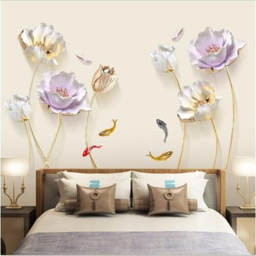 Chinese Style Flower 3D Wallpaper Wall Stickers Living Room Bedroom Bathroom Home Decor Decoration Poster