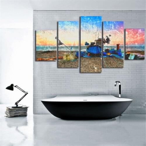 Unframed 5 Panels Sunset Seascape Scenery Picture Print Painting Modern Canvas Wall Art for Wall Decor Home Decoration Artwork