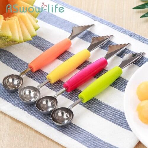 5Pcs Double Head Stainless Steel Watermelon Digging Ball Spoon Kitchen Cut Watermelon Carving Knife Fruit Digging Ball Spoon