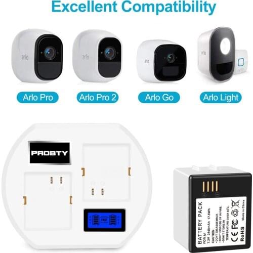 2440mAh 7.2V Rechargeable Battery + LCD Dual Channel Charger for Netgear arlo Pro Camera 308-10031-01 A-1