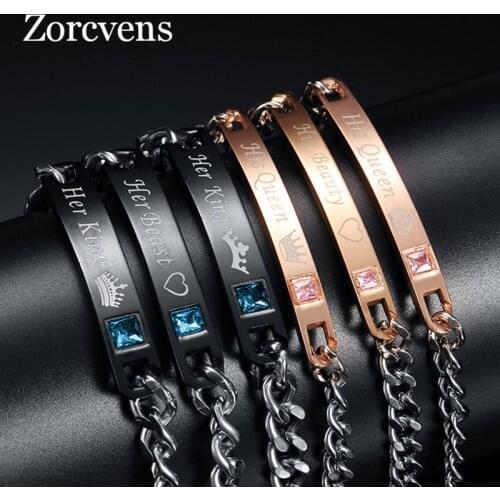 Modyle His Queen Her King Black Rose Gold Color Womens Male Chain Crystal Couple Bracelet for Men Dropshipping
