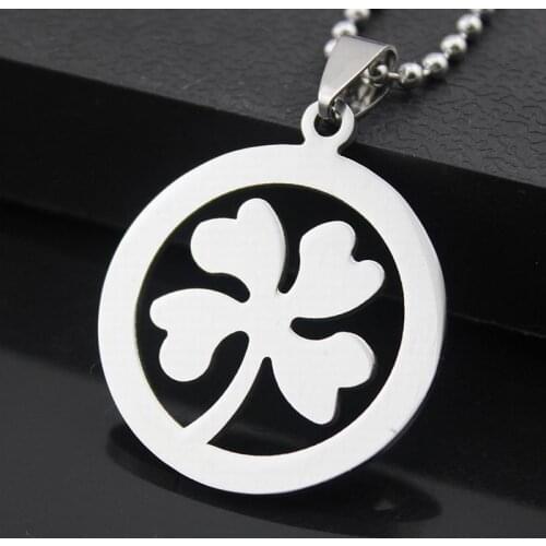 10pcs Fashion Women Lucky Clover Stainless Steel Pendant Necklace With 50cm Steel Chain For Men Jewelry
