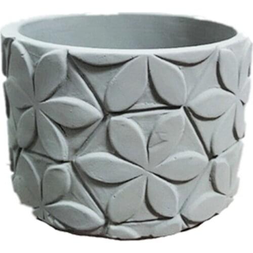 Flower Pattern Round Cement Epoxy Resin Craft Pot Mold DIY concrete flowerpot makin clay silicone mould