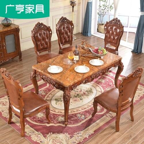 European classical solid wood chair restaurant marble top American solid wood composite rectangular table 6 to 8 people